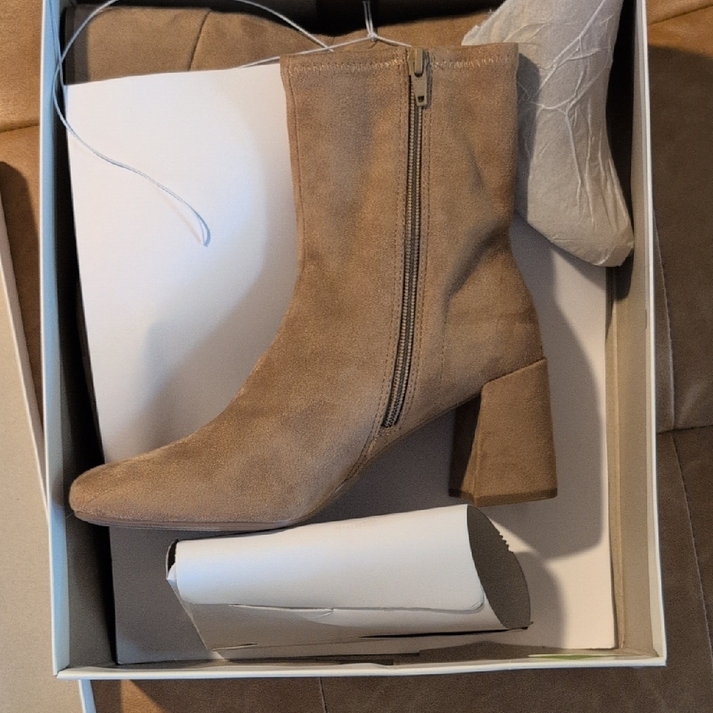 A New Day Tan Heeled Boots with Side Zipper